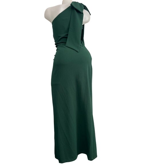 Prettygarden Green Dress One-Shoulder Maxi Bow & Ruched Side Detail Size Small - Picture 2 of 12